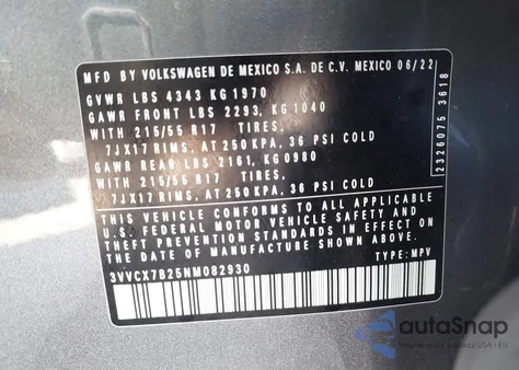 2022 Volkswagen Taos 1.5T S from USA, damaged, VIN 3VVCX7B25NM082930